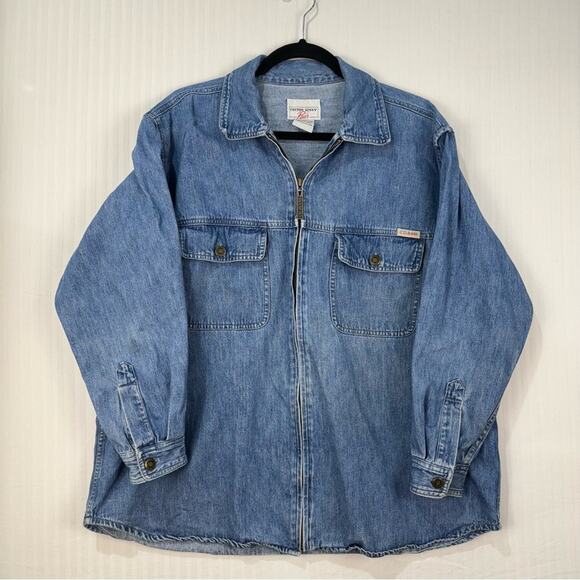 CG Cotton Ginny Plus Size 1X Vintage Denim Jean Full Zip Jacket Cotton Shirt - Picture 1 of 8